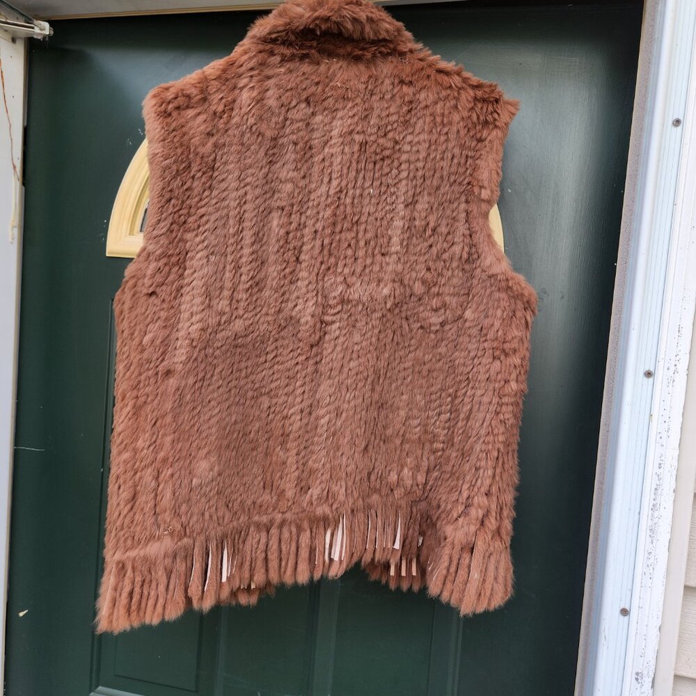 Lavee Brown Knitted Rabbit Fur Vest with Satin lining Large - Picture 7 of 11